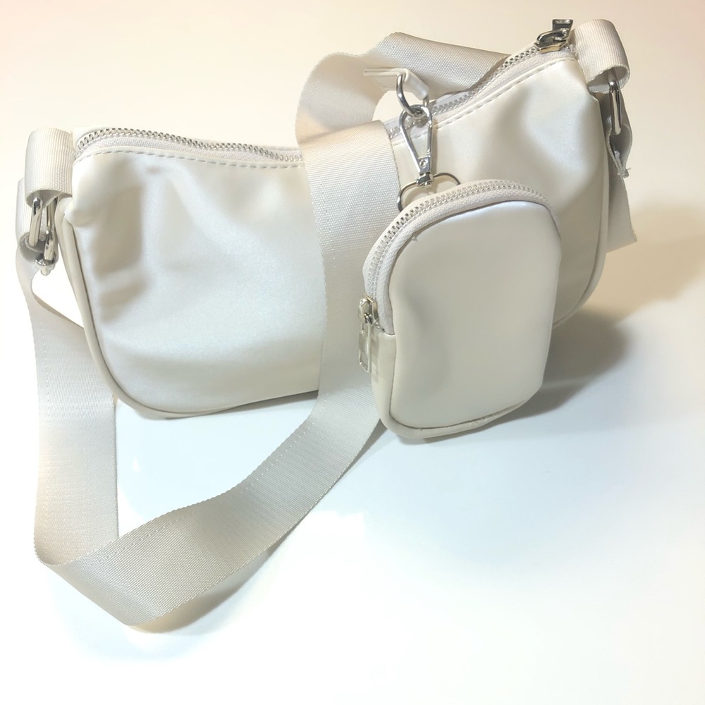 Beige small crossbody bag with additional pouch